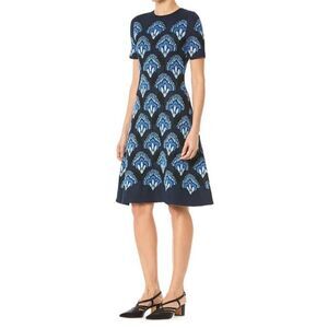 $2290 Carolina Herrera Sapphire Multi Jacquard Knit Fit & Flare Dress Size: XS